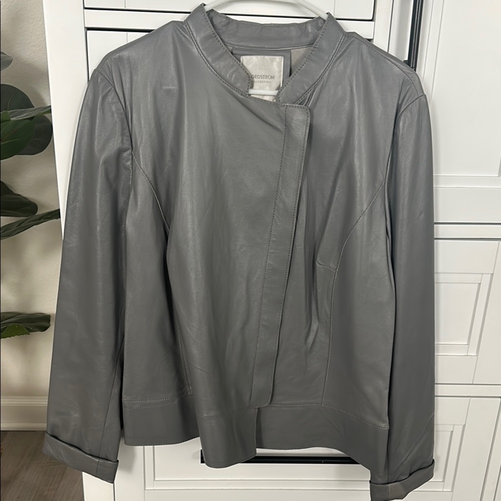 Soft, like new gray leather jacket by Nordstrom.